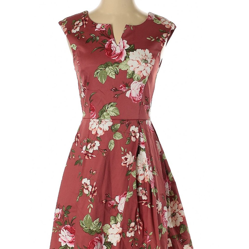 Rust Red Floral A-Line Dress S